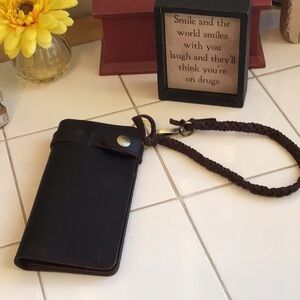 Vintage 80s Long Biker Leather Wallet/Braided Strap